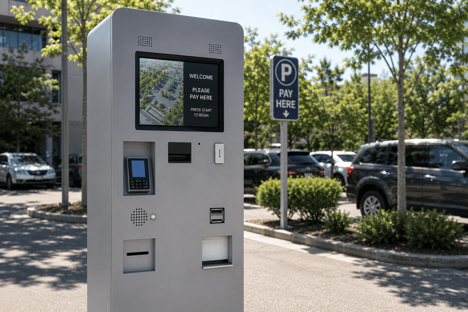 Pay kiosk in a surface lot